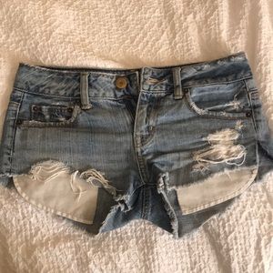 Light blue American eagle distressed denim shorts